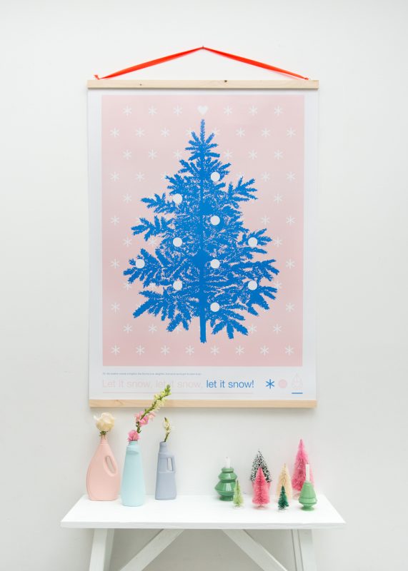 kerstposter zilverblauw