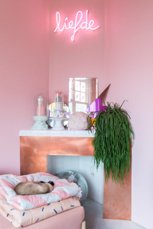 pink room zilverblauw